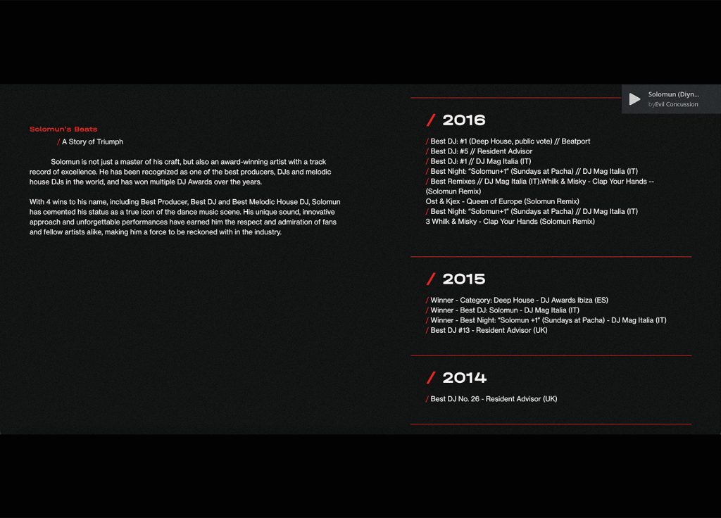 Student work by Rayane Zidane showing visual designs for Solomun website