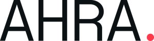 The image shows the bold black letters "AHRA" in uppercase, referencing architectural humanities, followed by a red dot on the right. The font is modern and sans-serif.