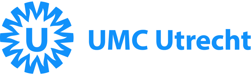 The logo of UMC Utrecht featuring a blue stylized starburst with a "U" in the center, next to the text "UMC Utrecht" in blue on a light background.
